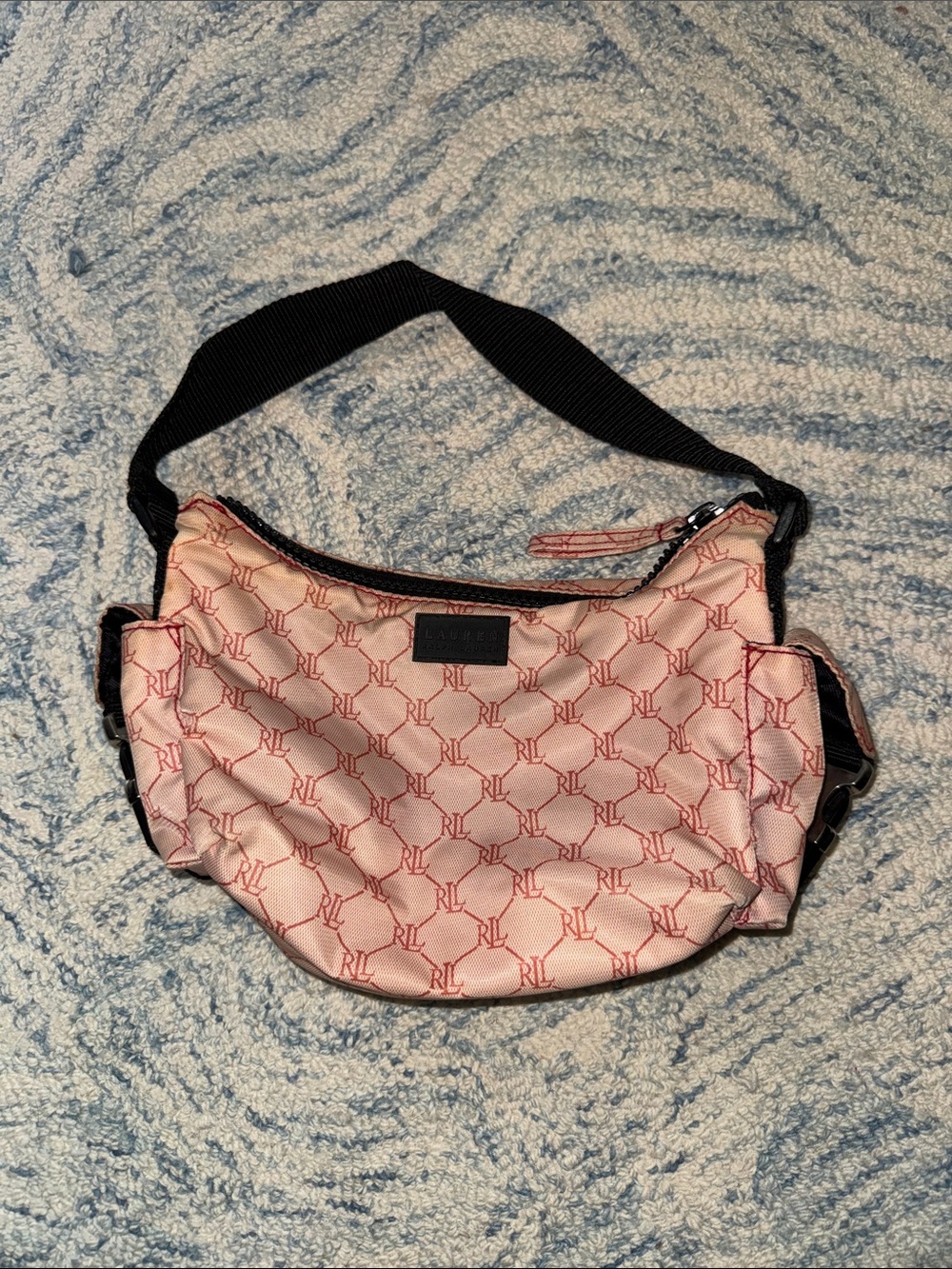vintage Y2K Ralph Lauren pink nylon monogram shoulder bag